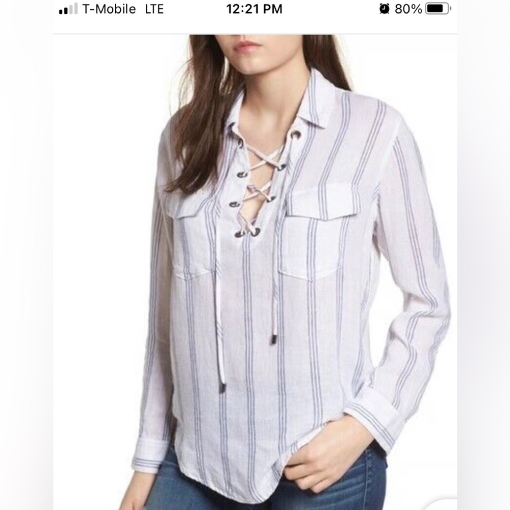 Rails Matea Striped Lace-Up Linen Top